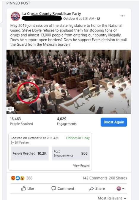 La Crosse GOP Facebook post removed